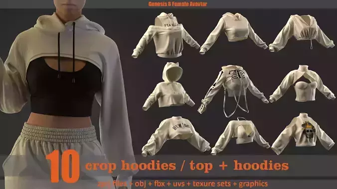 10 crop hoodie and crop hoodie plus top 3D model