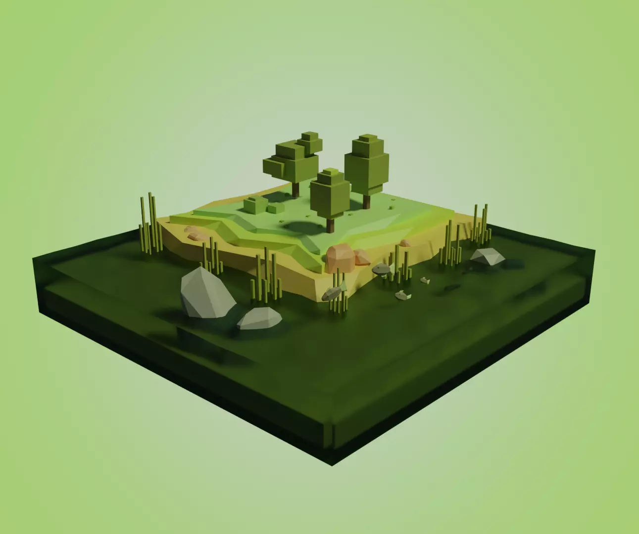 Lake ready to game Low-poly 3D model