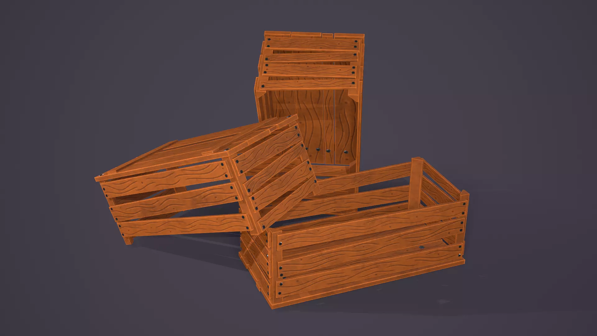 Wooden crate Low-poly 3D model_0