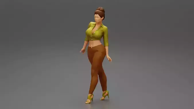 Woman Walking in Jacket Pants and High Heels 3D print model