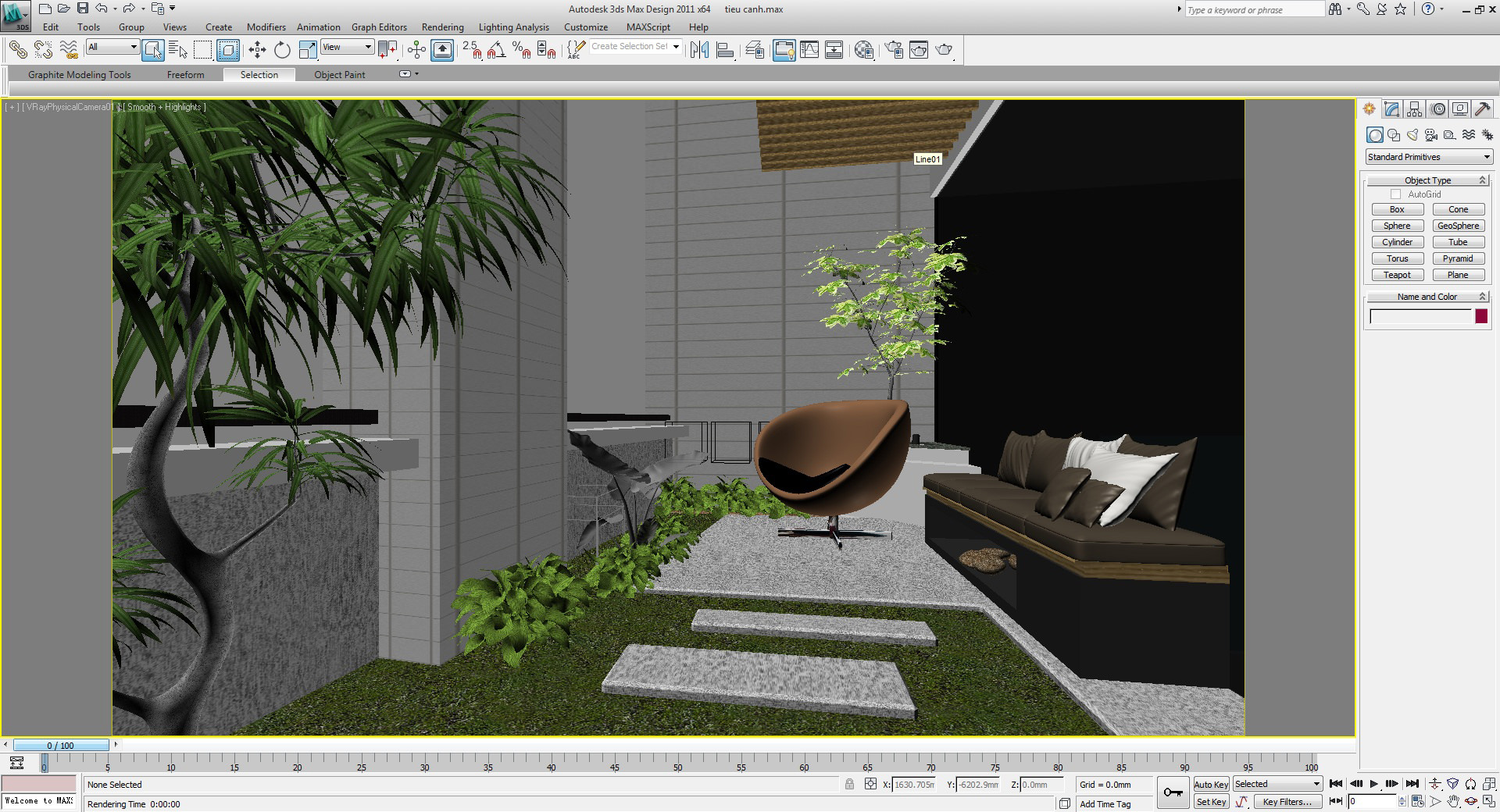 Cafeteria balcony with plants and chair 3D model_1