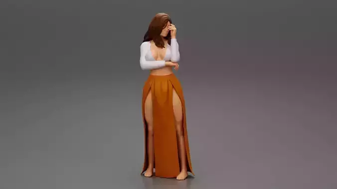 Beautiful woman in Sleeveless Double Slit Long Dress 3D print model