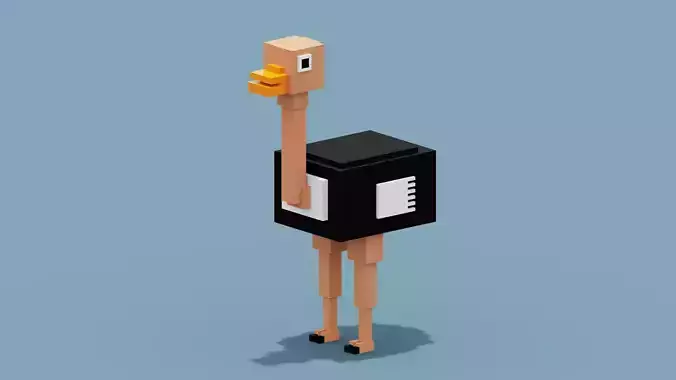 Voxel Ostrich Low-poly 3D model
