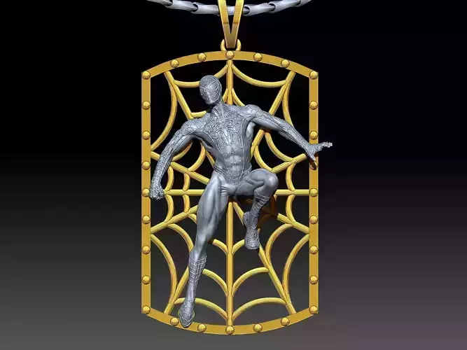 spider man Pendant Sculpture jewelry gold necklace