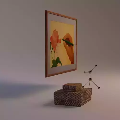 Decor set framed painting and wooden box