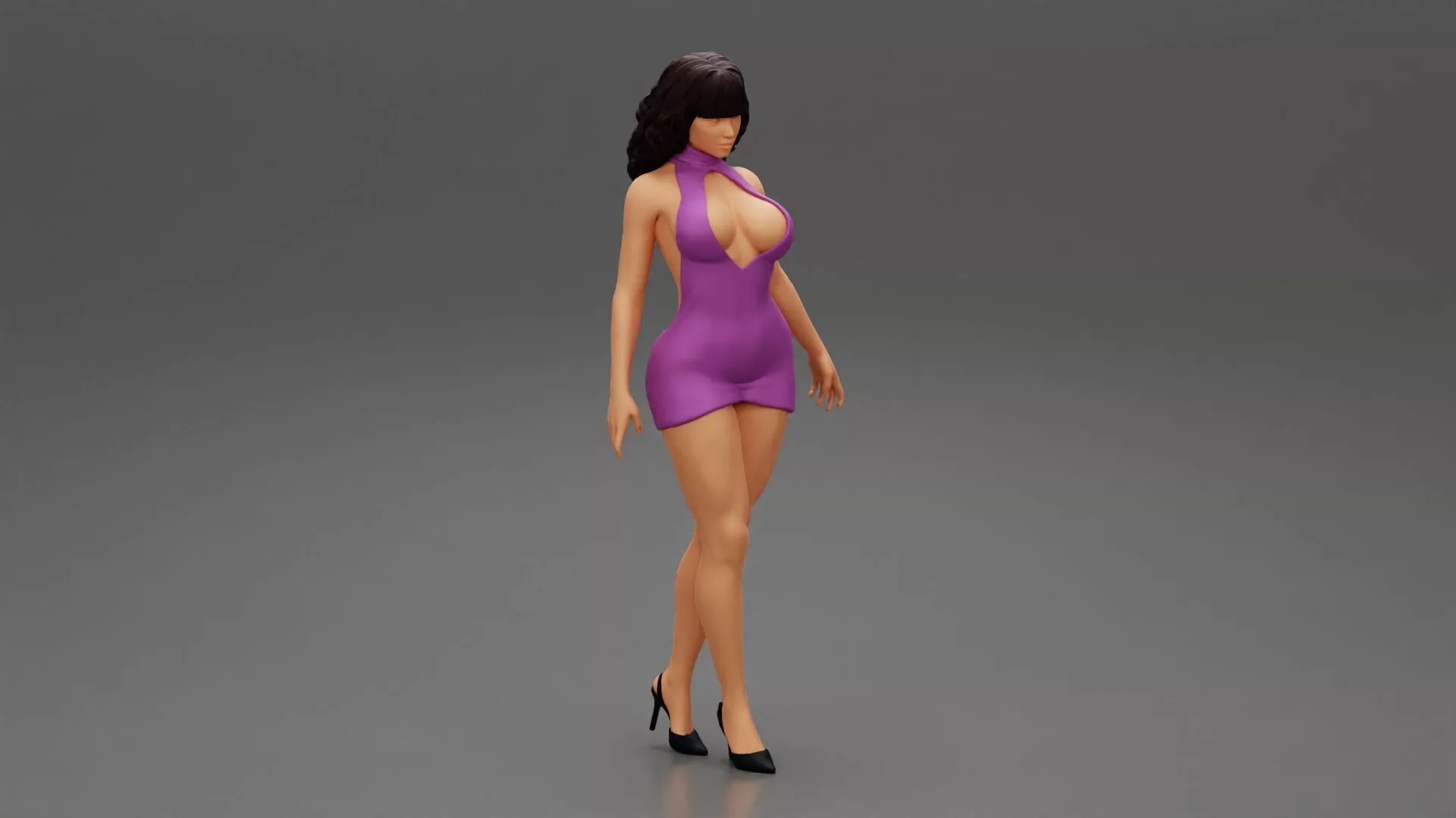 Young Woman Posing in a Tight Short Mini Dress 3D print model