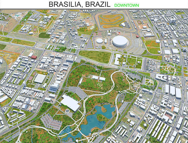 Brasilia Downtown in Brazil Low-poly 3D model