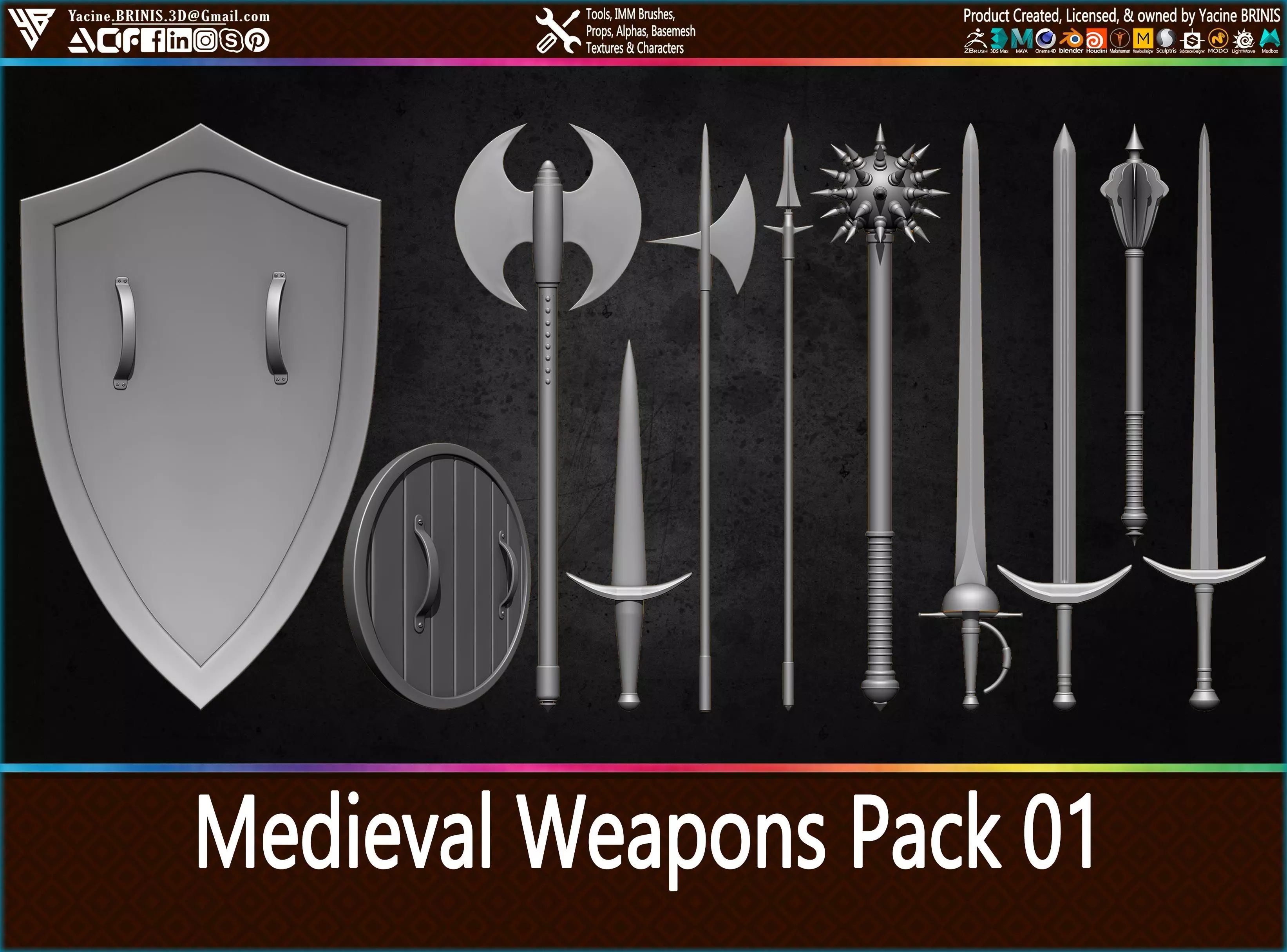Medieval Weapons Pack 01 Low-poly 3D model_0
