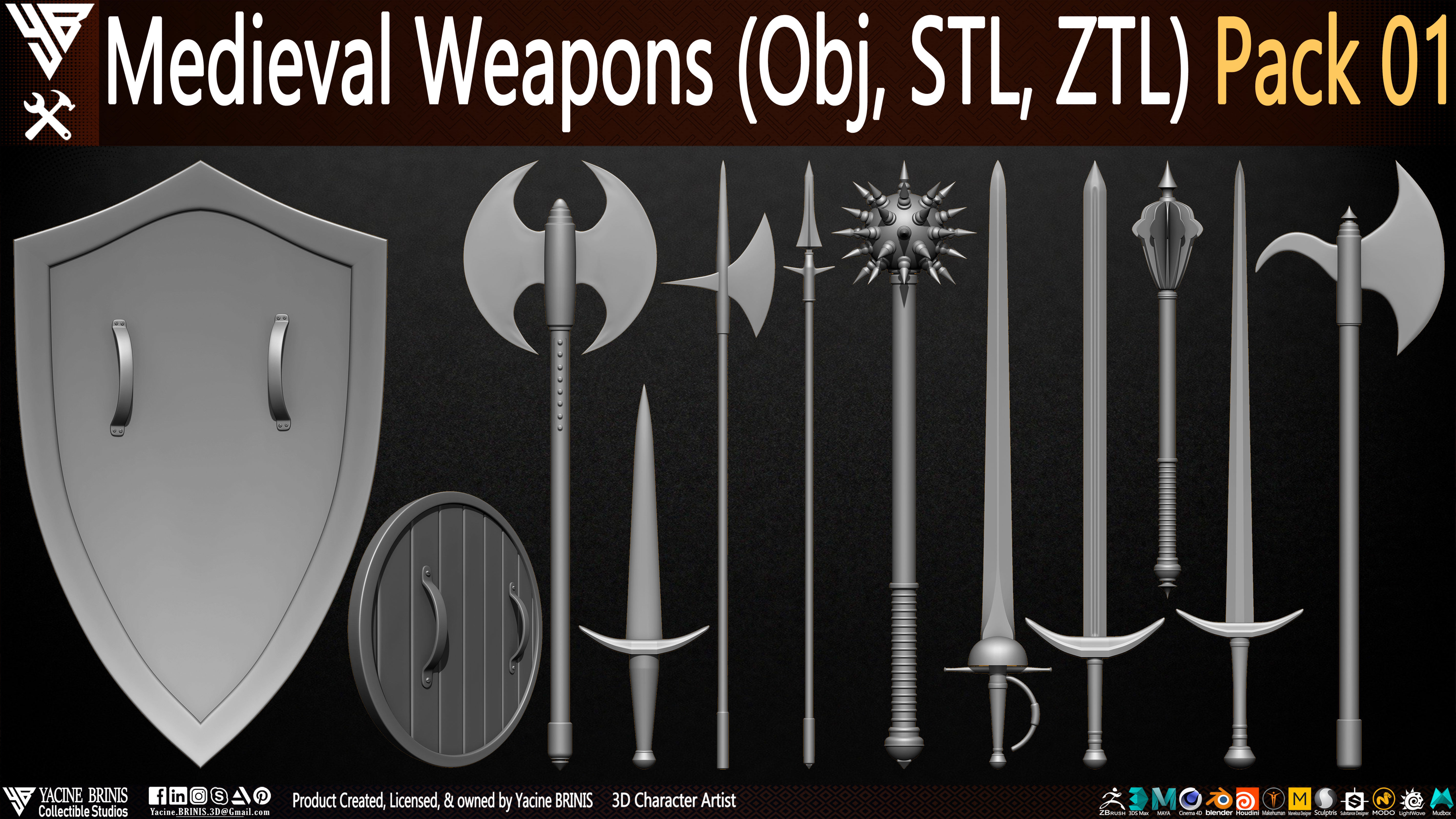 Medieval Weapons Pack 01 Low-poly 3D model_1