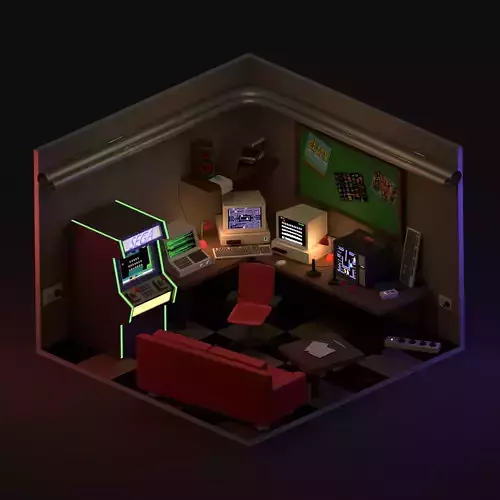 low poly 90S RETRO GAMING AND HACKER ROOM 