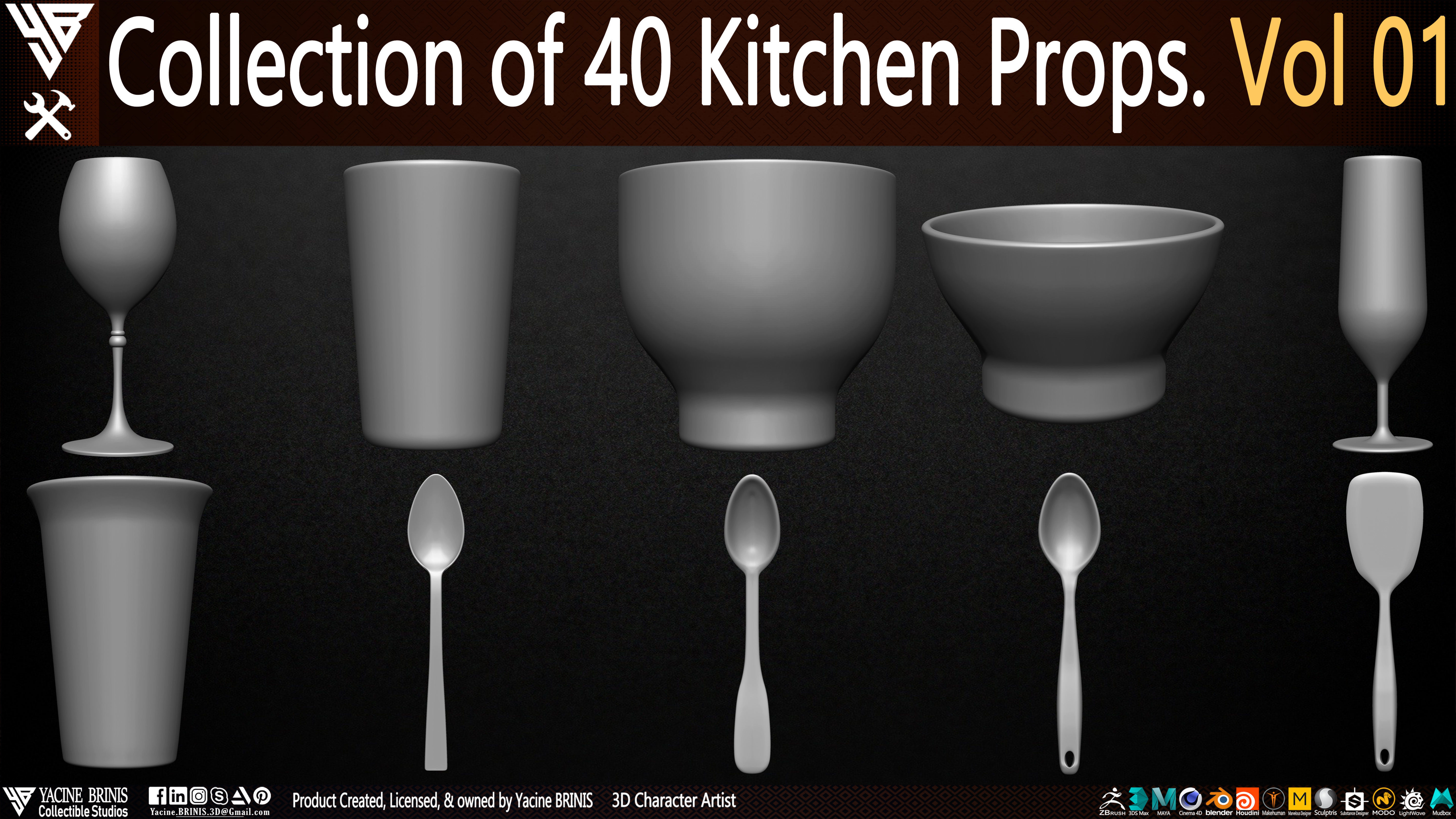 Collection of 40 Kitchen Prop Dishes Vol 01 Low-poly 3D model_3