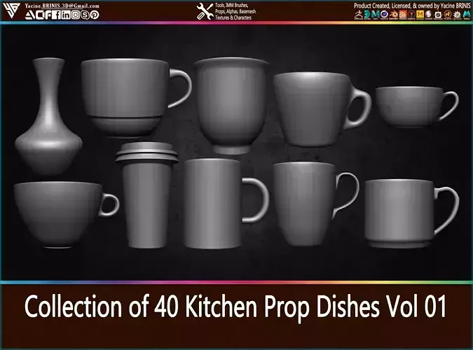 Collection of 40 Kitchen Prop Dishes Vol 01 Low-poly 3D model Collection of 40 Kitchen Prop Dishes Vol 01 Low-poly 3D model