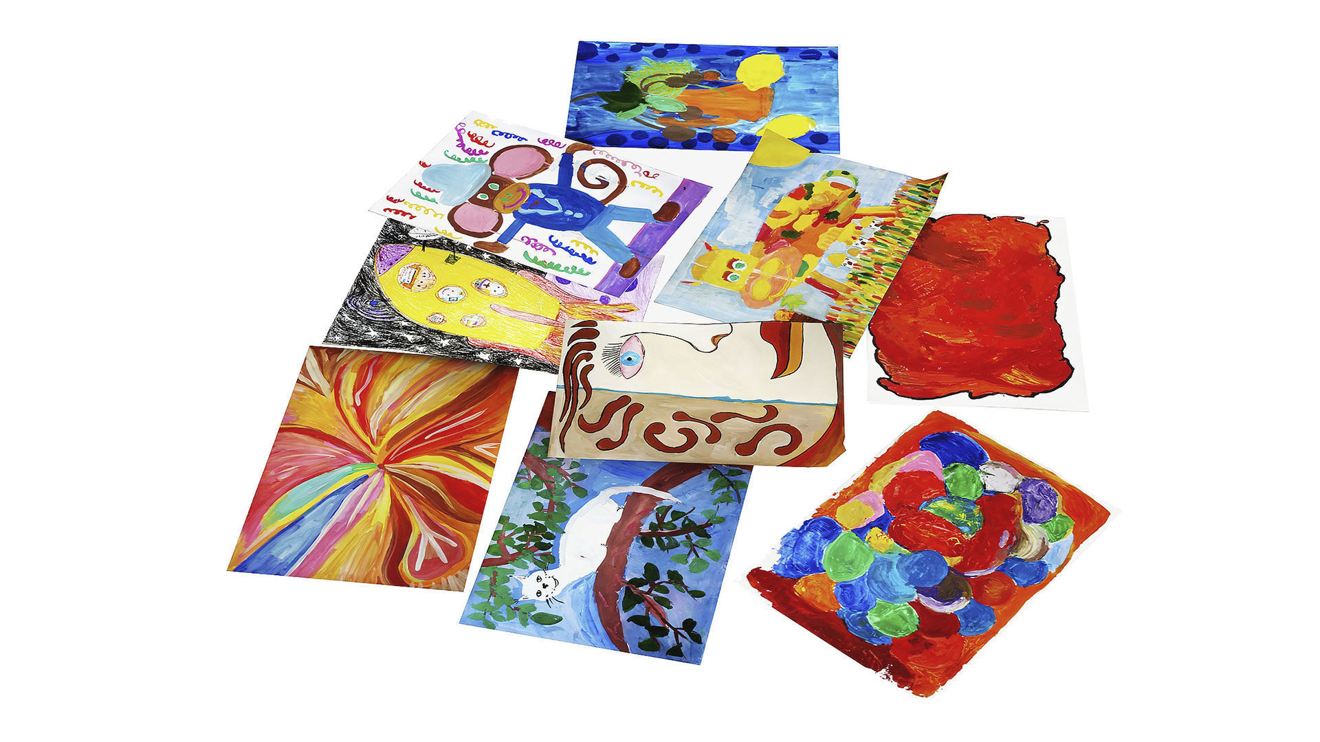 Pack of childrens drawings in gouache Low-poly 3D model_2