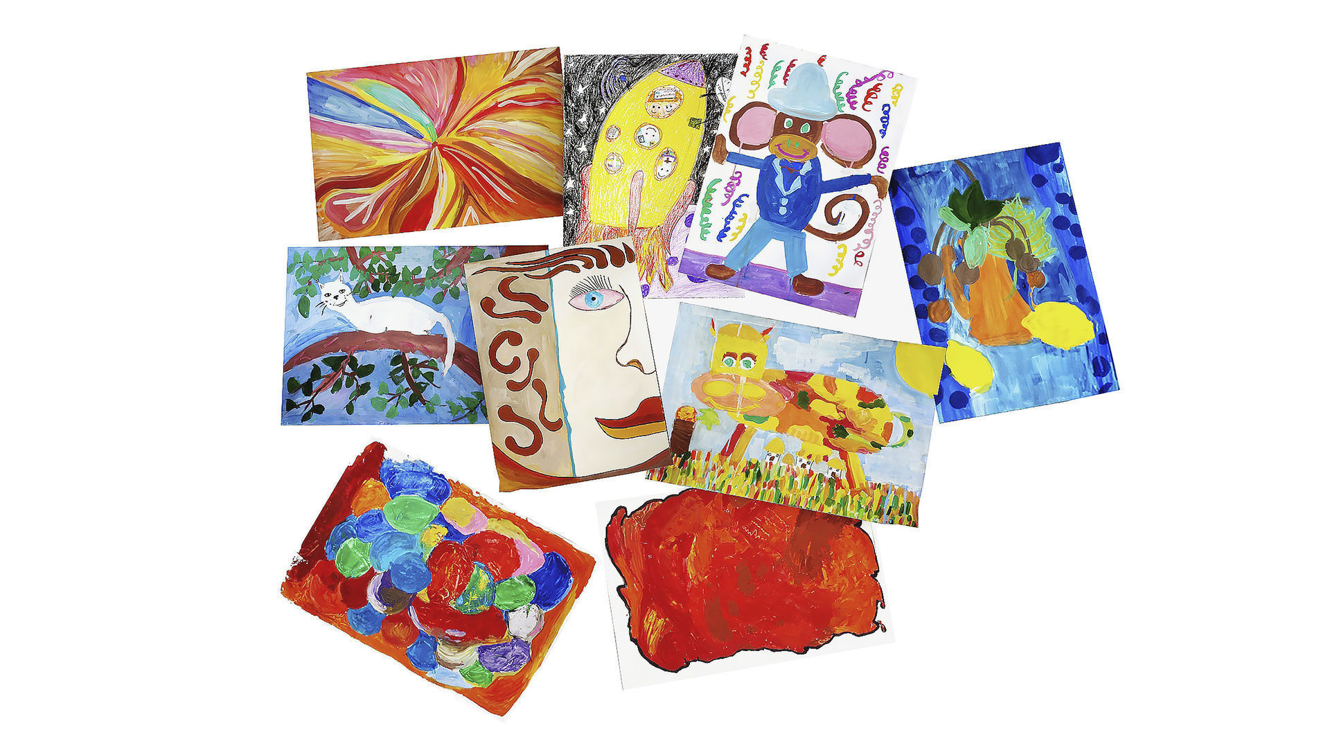 Pack of childrens drawings in gouache Low-poly 3D model_5