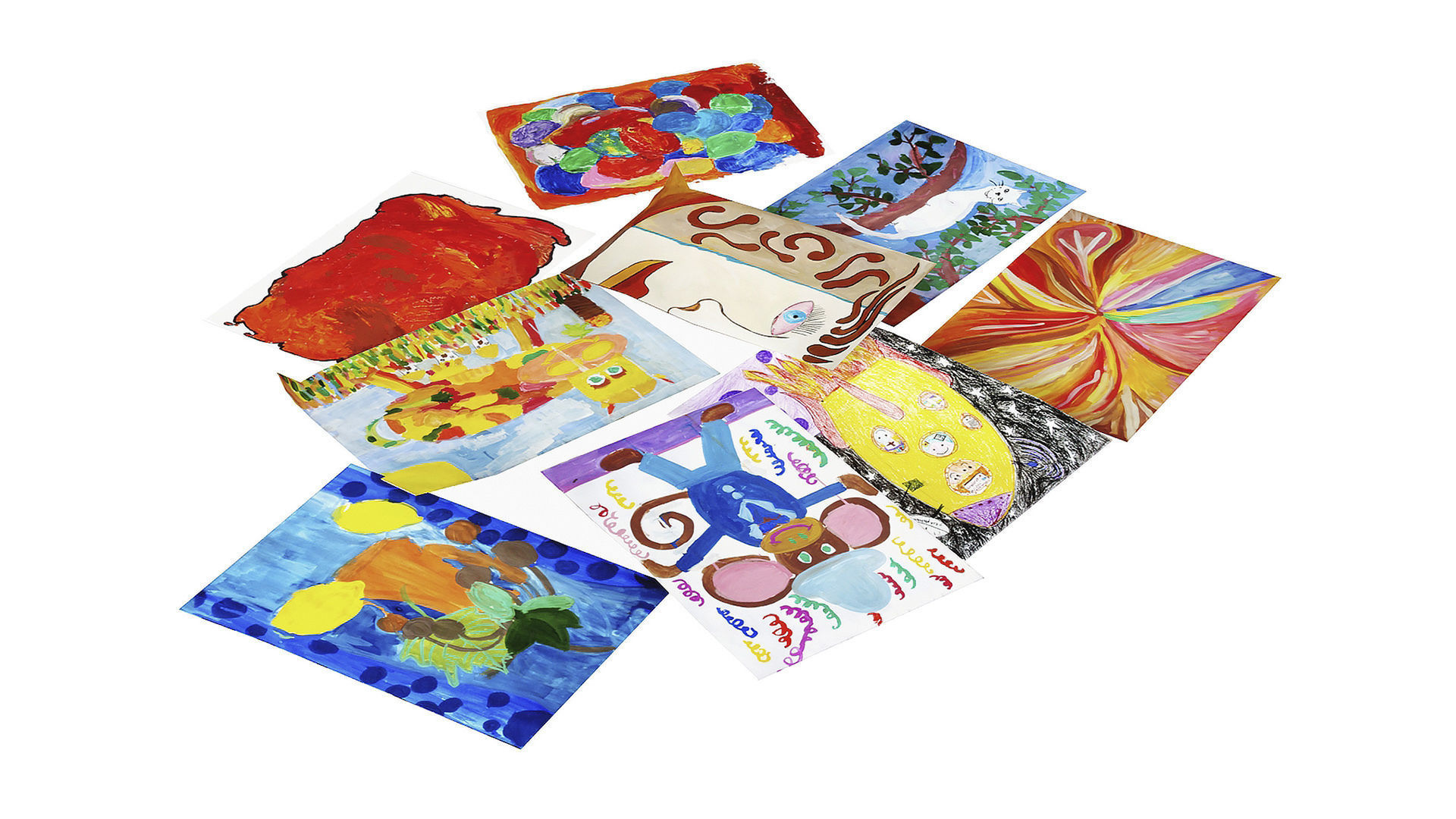 Pack of childrens drawings in gouache Low-poly 3D model_3
