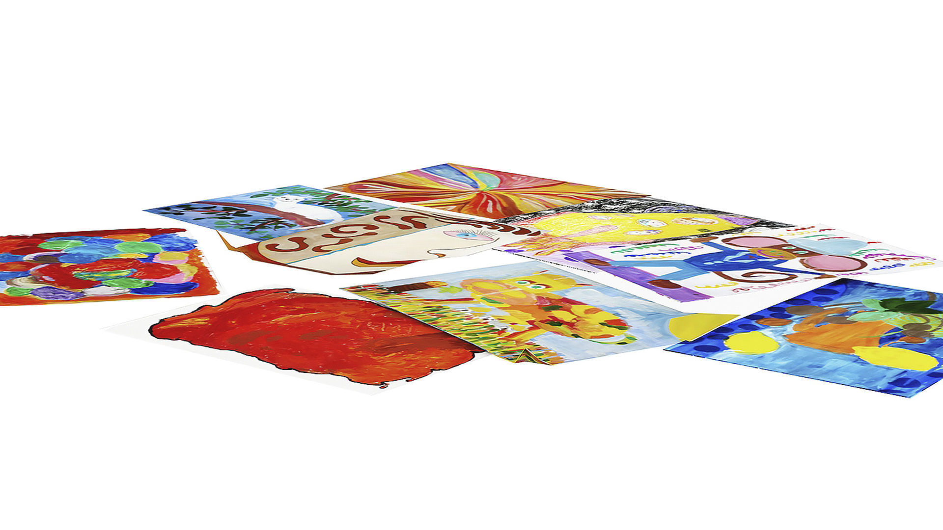 Pack of childrens drawings in gouache Low-poly 3D model_4