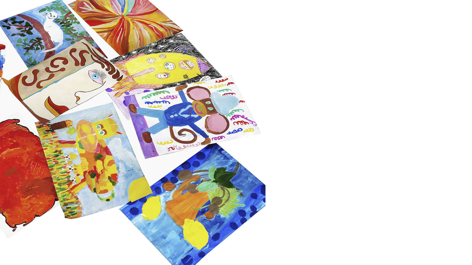 Pack of childrens drawings in gouache Low-poly 3D model_6