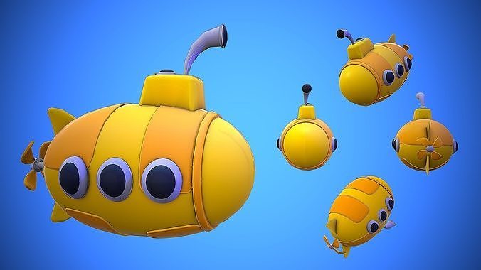 SUBMARINE CARTOON STYLIZED Low-poly 3D model