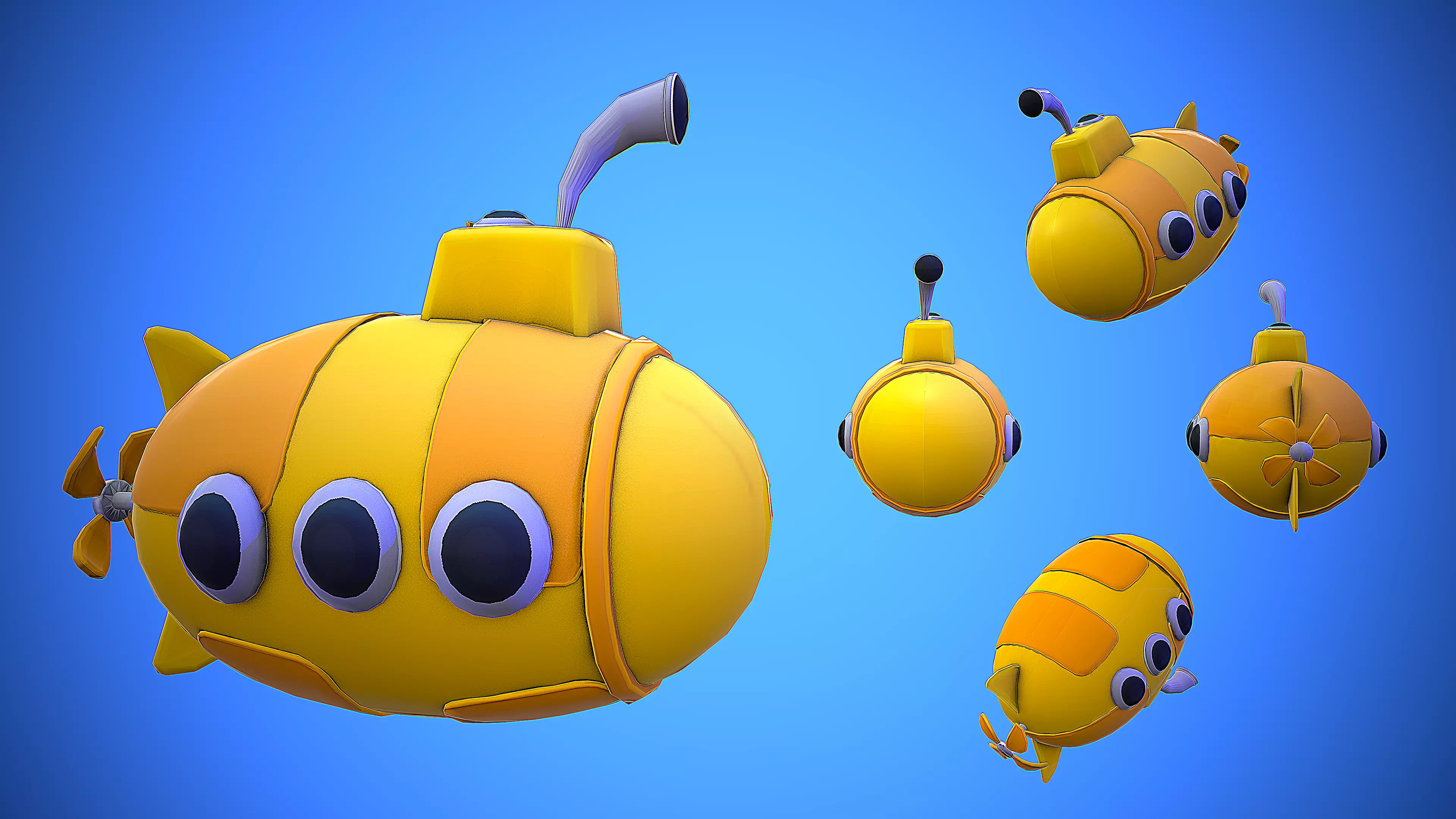 SUBMARINE CARTOON STYLIZED Low-poly 3D model_0