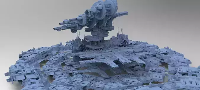 Sci-Fi City dystopia City Gris with mothership