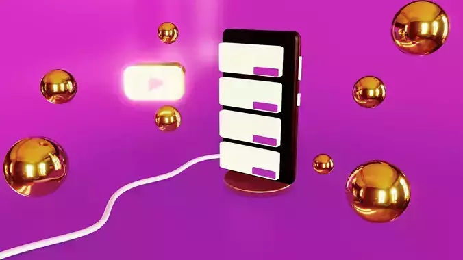 Youtube user mobile interface UI Low-poly 3D model