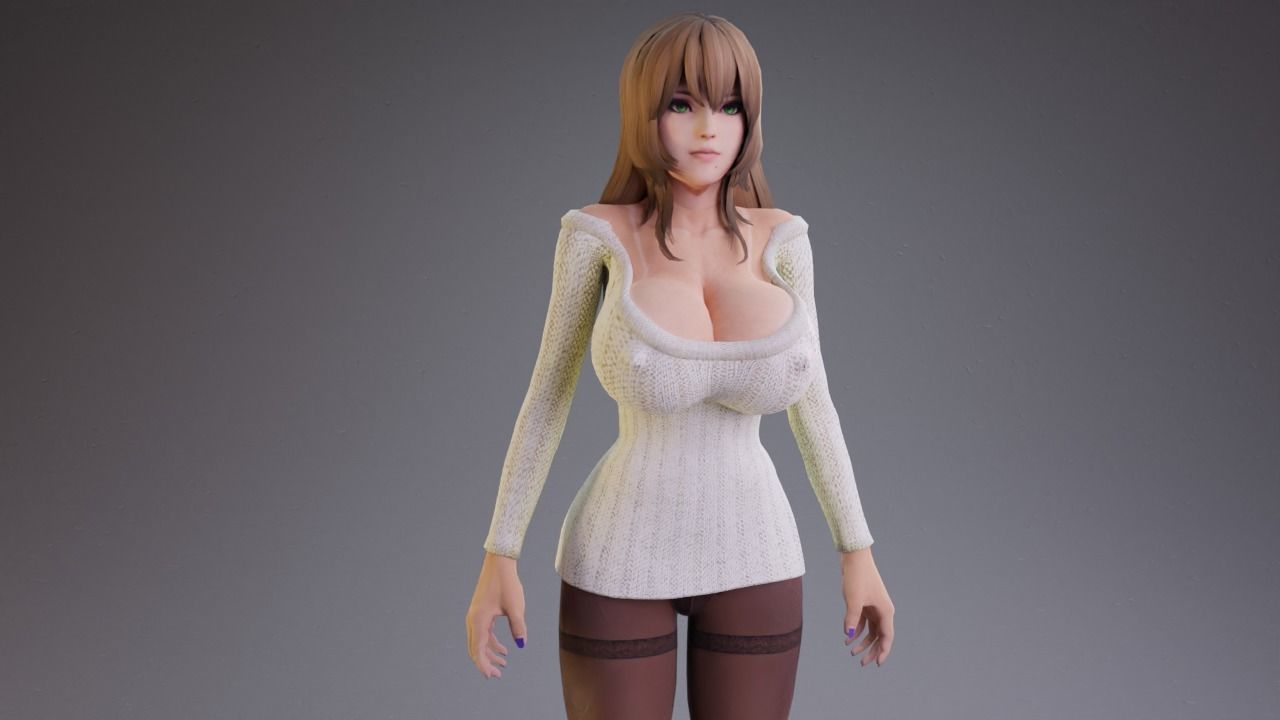 Stylized sexy women rigged 3D model_1