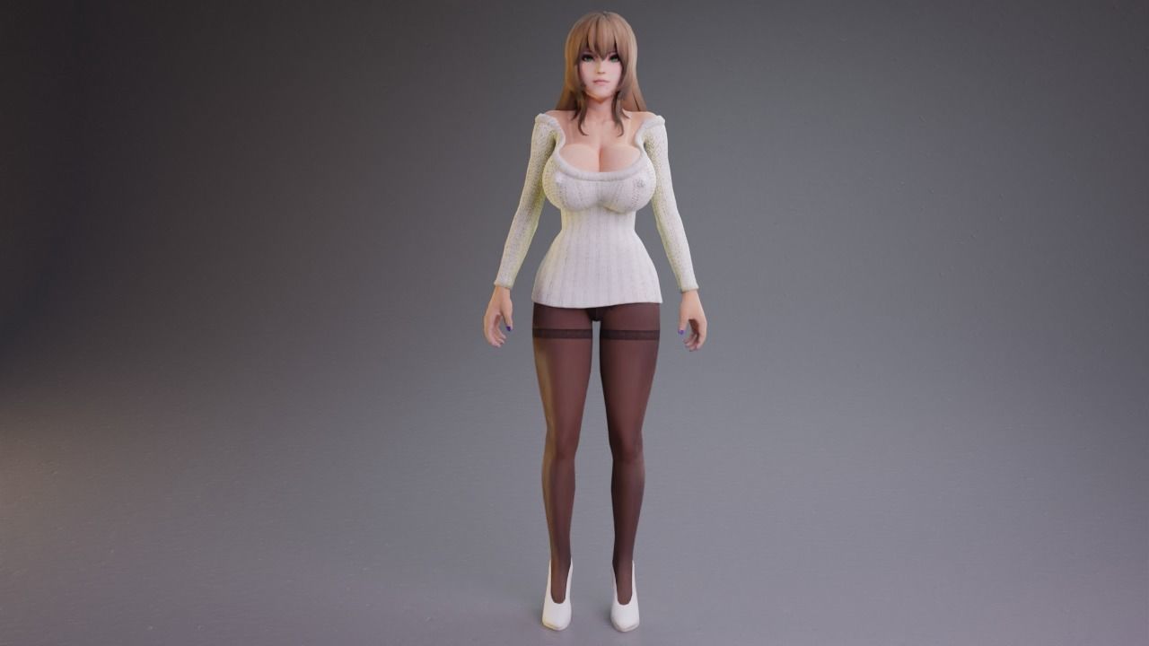 Stylized sexy women rigged 3D model_10