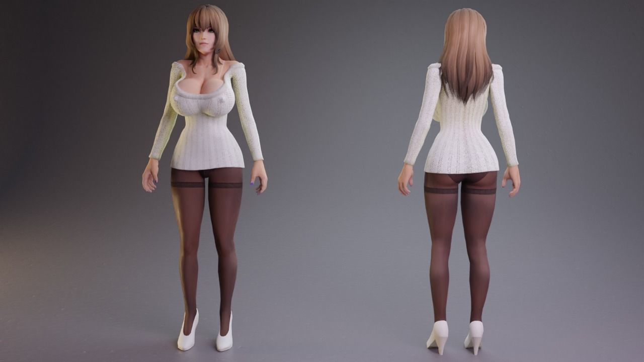 Stylized sexy women rigged 3D model_7
