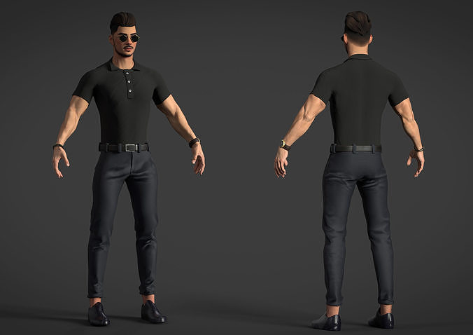 Muscular Stylized Man Game ready and rigged Low-poly 3D model