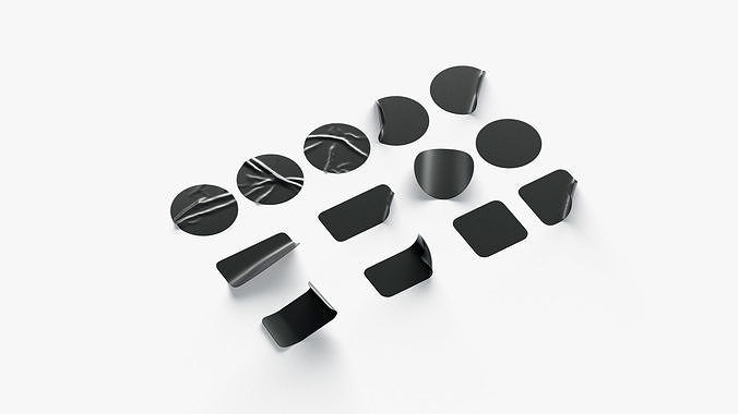 Black Stickers Set - 13 adhesive round and square sticky labels Low-poly 3D model