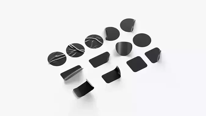 Black Stickers Set - 13 adhesive round and square sticky labels Low-poly 3D model