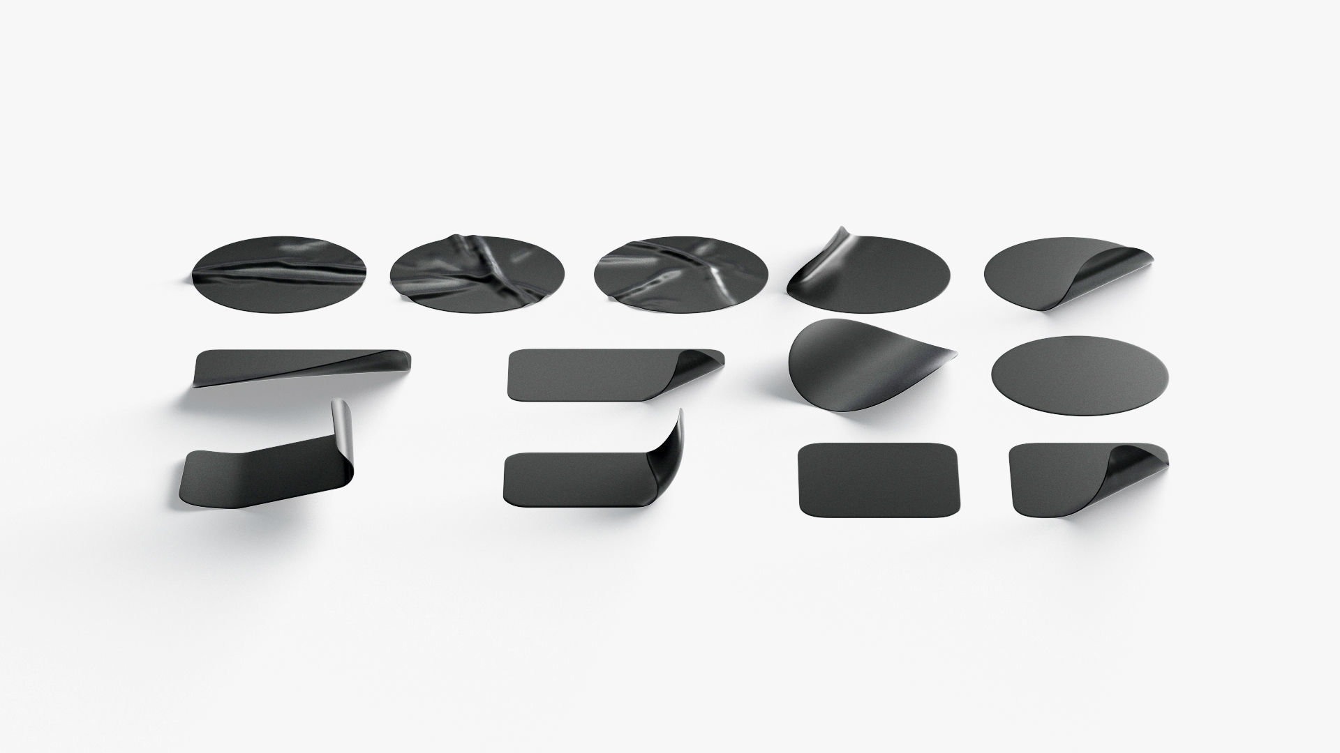Black Stickers Set - 13 adhesive round and square sticky labels Low-poly 3D model_3