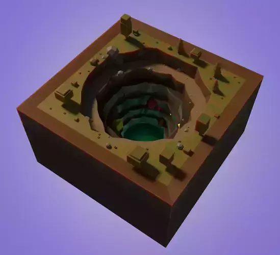 The mysterious deep cave ready to game low-poly