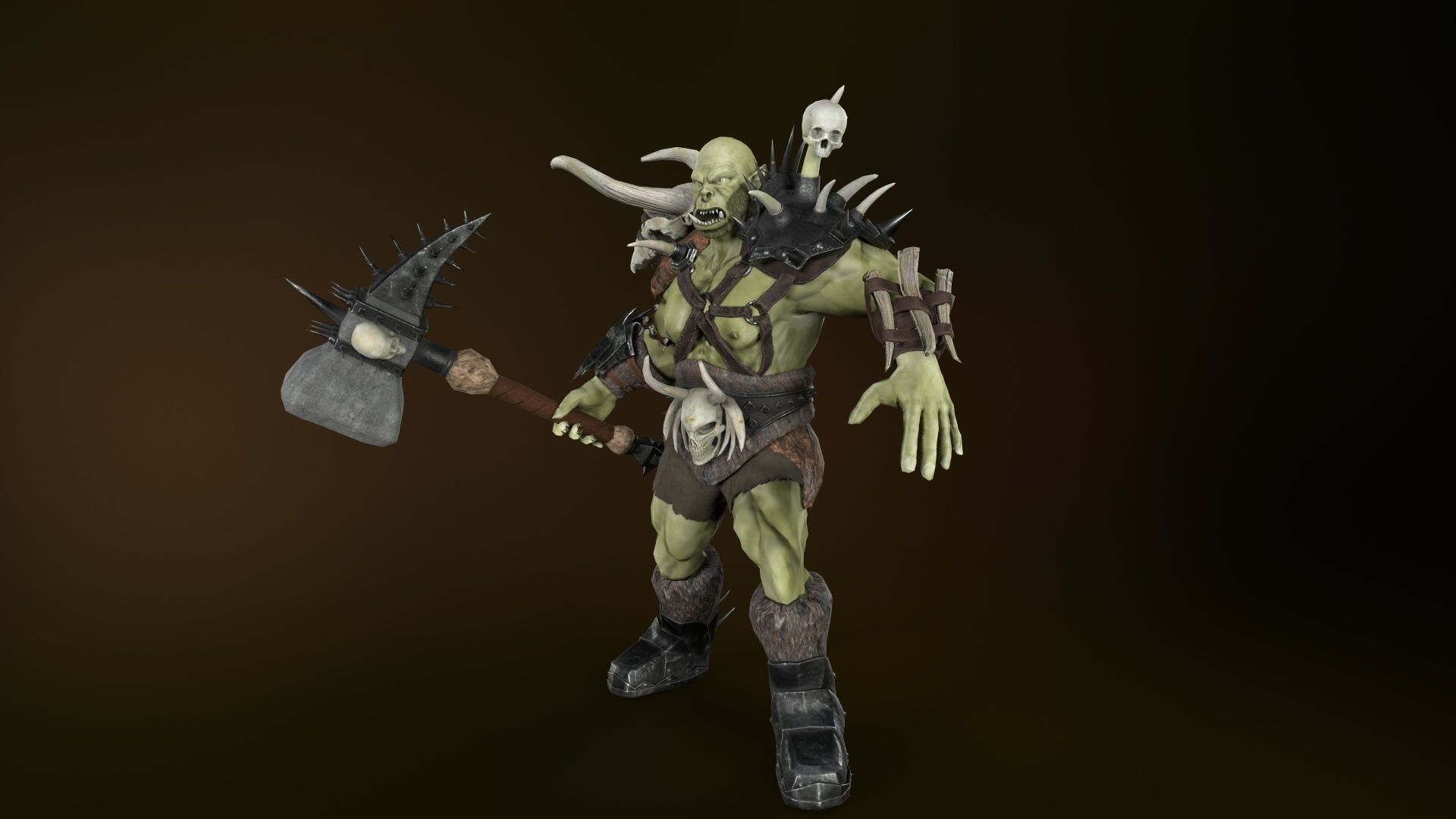 Character Orc Hammer Low-poly 3D model_4