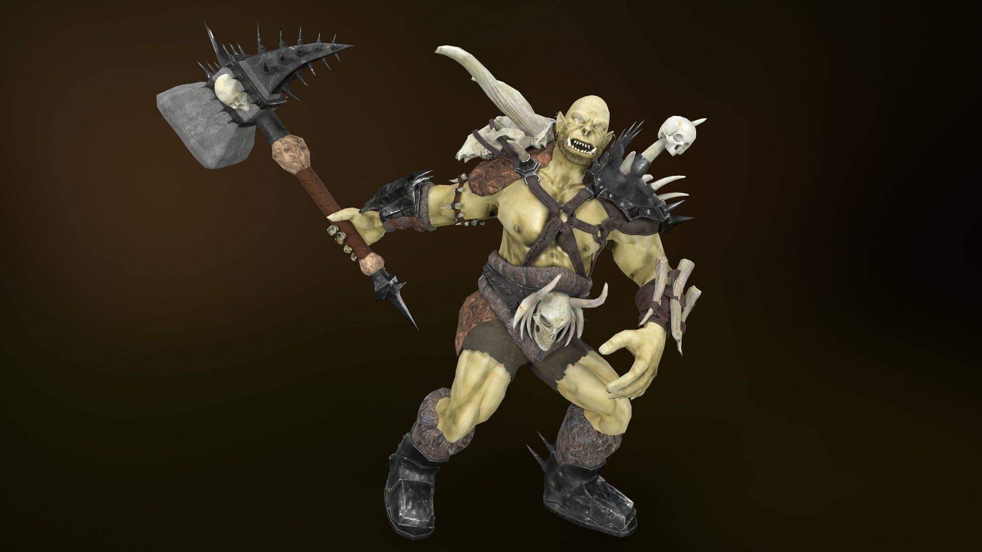 Character Orc Hammer Low-poly 3D model_16