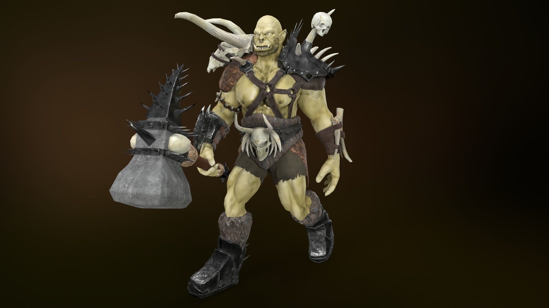 Character Orc Hammer Low-poly 3D model_14