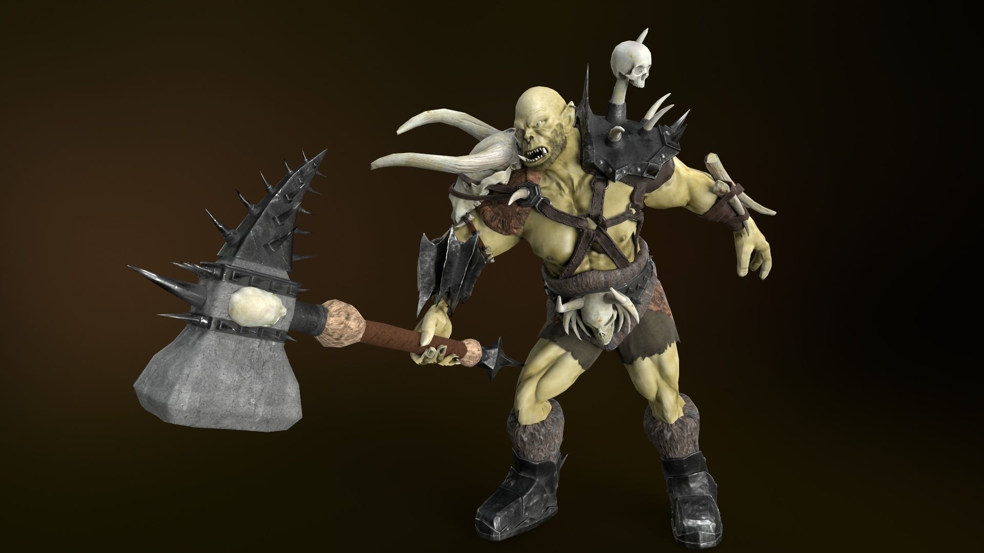 Character Orc Hammer Low-poly 3D model_17