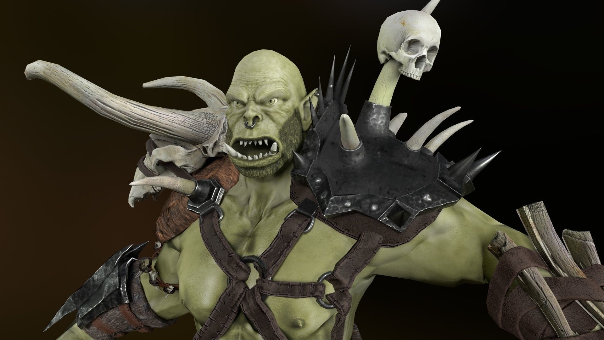 Character Orc Hammer Low-poly 3D model_6
