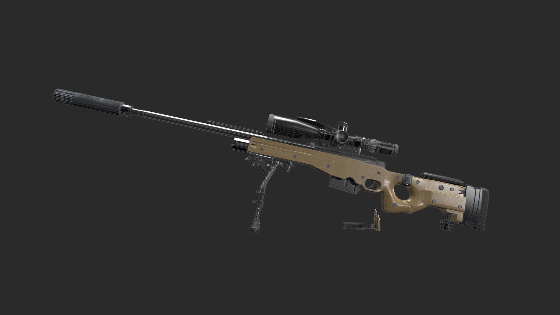 AWM Sniper Rifle game-ready 3D model Low-poly 3D model_9