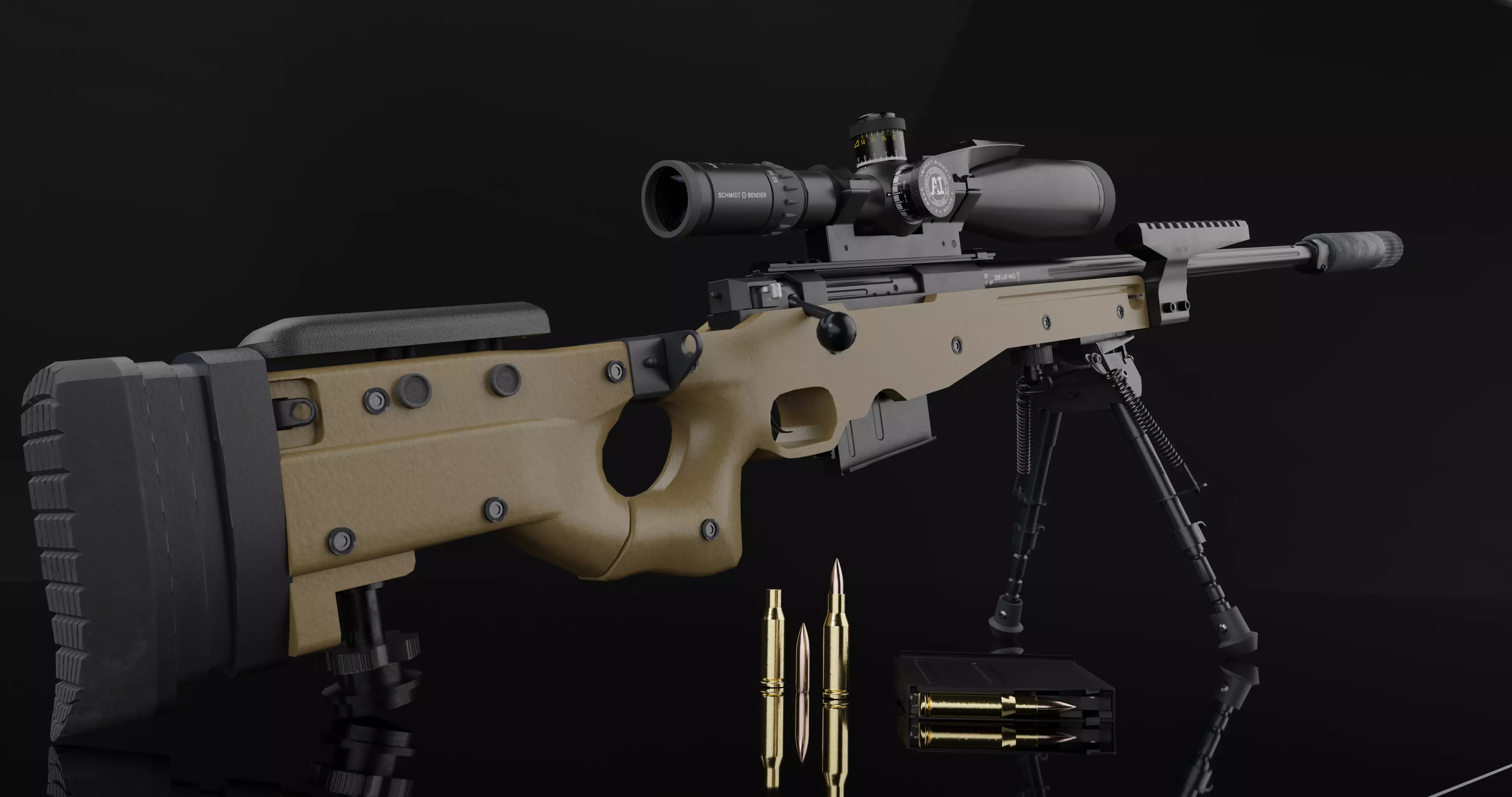 AWM Sniper Rifle game-ready 3D model Low-poly 3D model_0