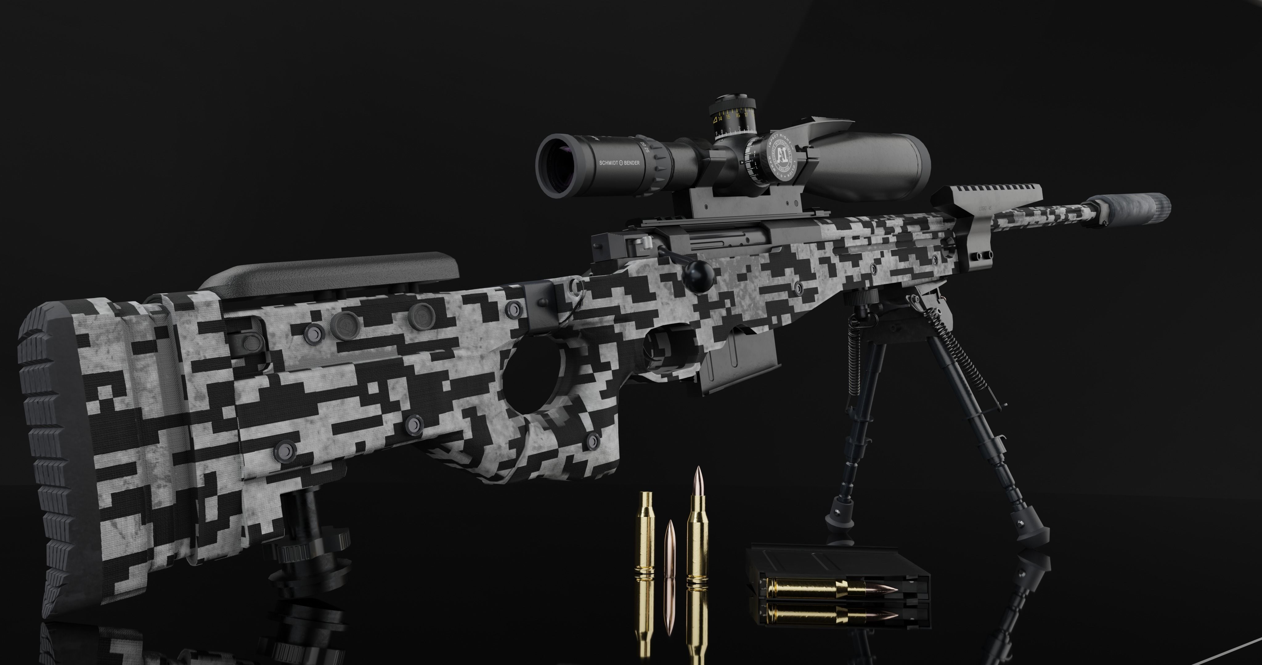 AWM Sniper Rifle game-ready 3D model Low-poly 3D model_11