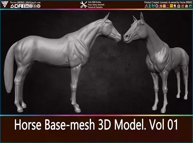 Horse Base-mesh 3D Model Vol 01 Low-poly 3D model