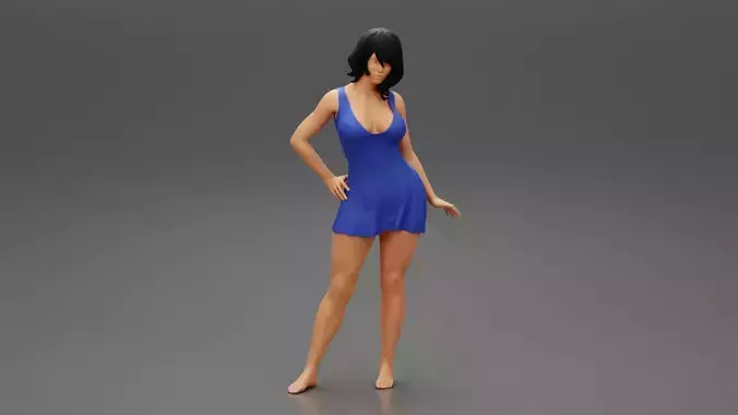 Sexy woman posing with short hair in a mini Dress 3D print model