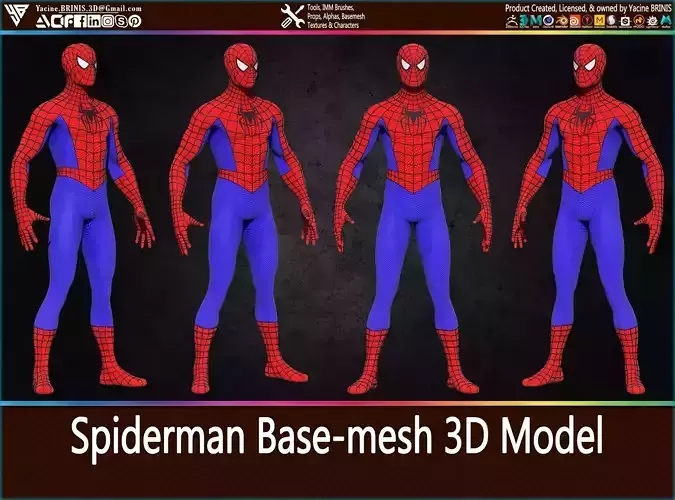 Spiderman Base-mesh 3D Model Low-poly 3D model