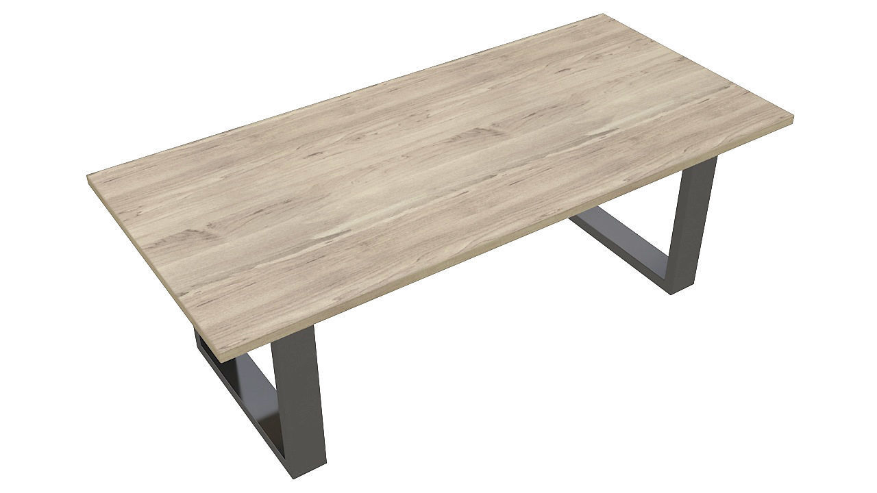 wooden table black metal base 3D model_1