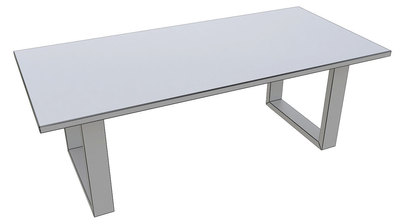wooden table black metal base 3D model_8