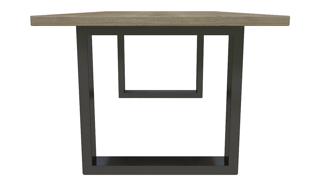 wooden table black metal base 3D model_5