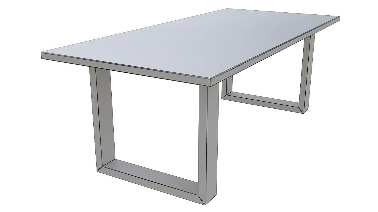 wooden table black metal base 3D model_7