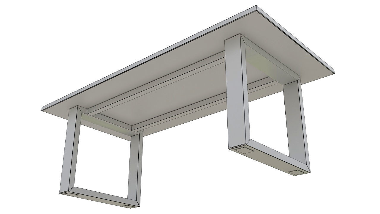 wooden table black metal base 3D model_9