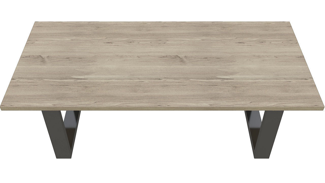 wooden table black metal base 3D model_3